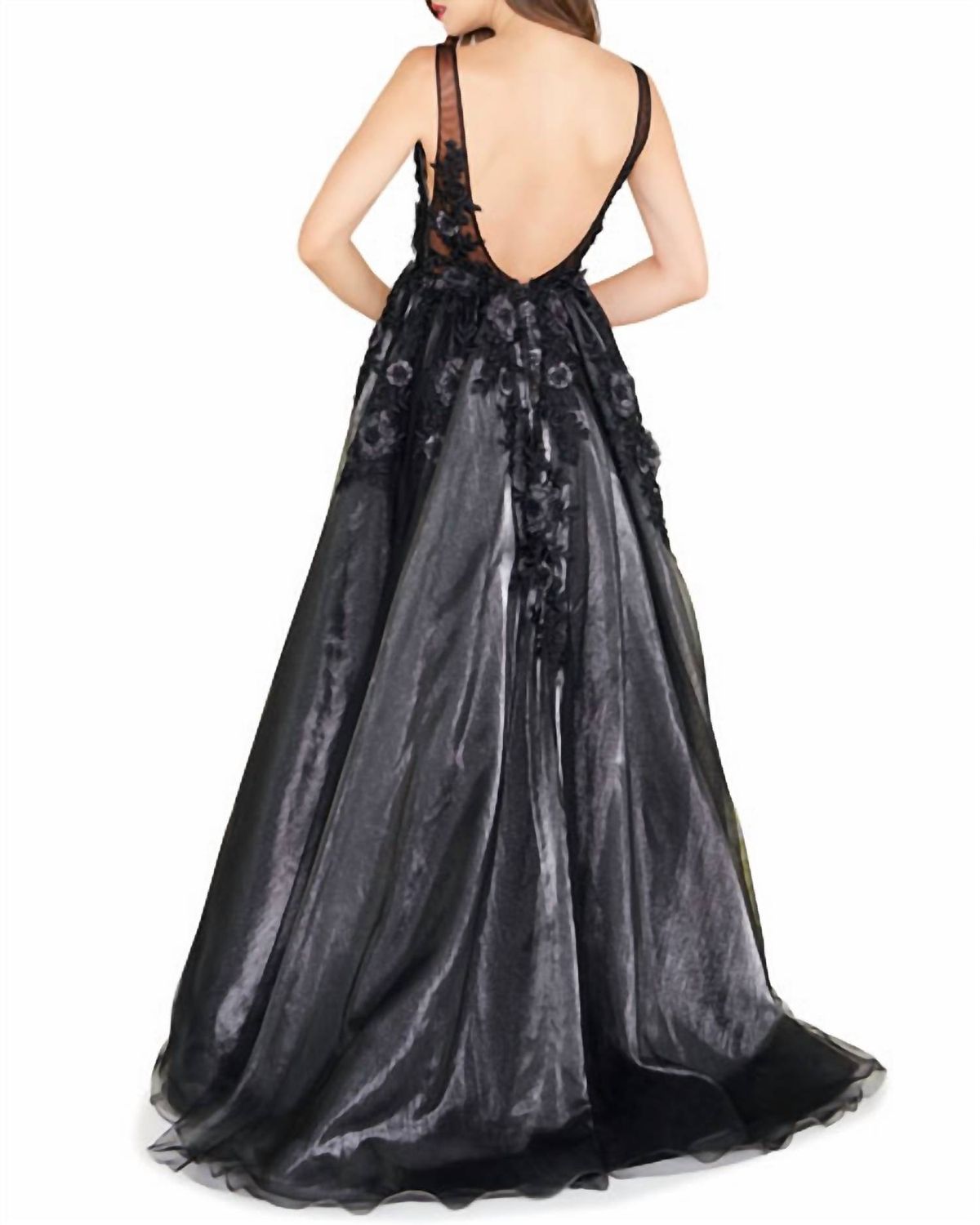 Style 1-2221709042-1498 MAC DUGGAL Size 4 Prom Plunge Floral Black Ball Gown on Queenly
