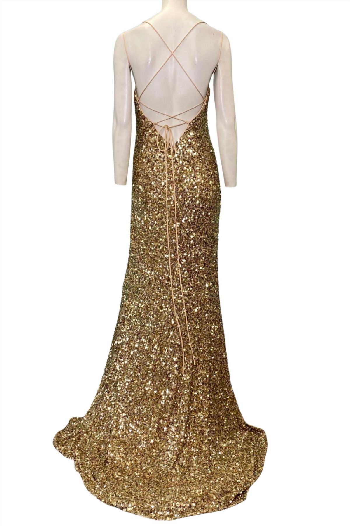 Style 1-2897091519-649 SOPHIA THOMAS Size 2 Prom Gold Side Slit Dress on Queenly