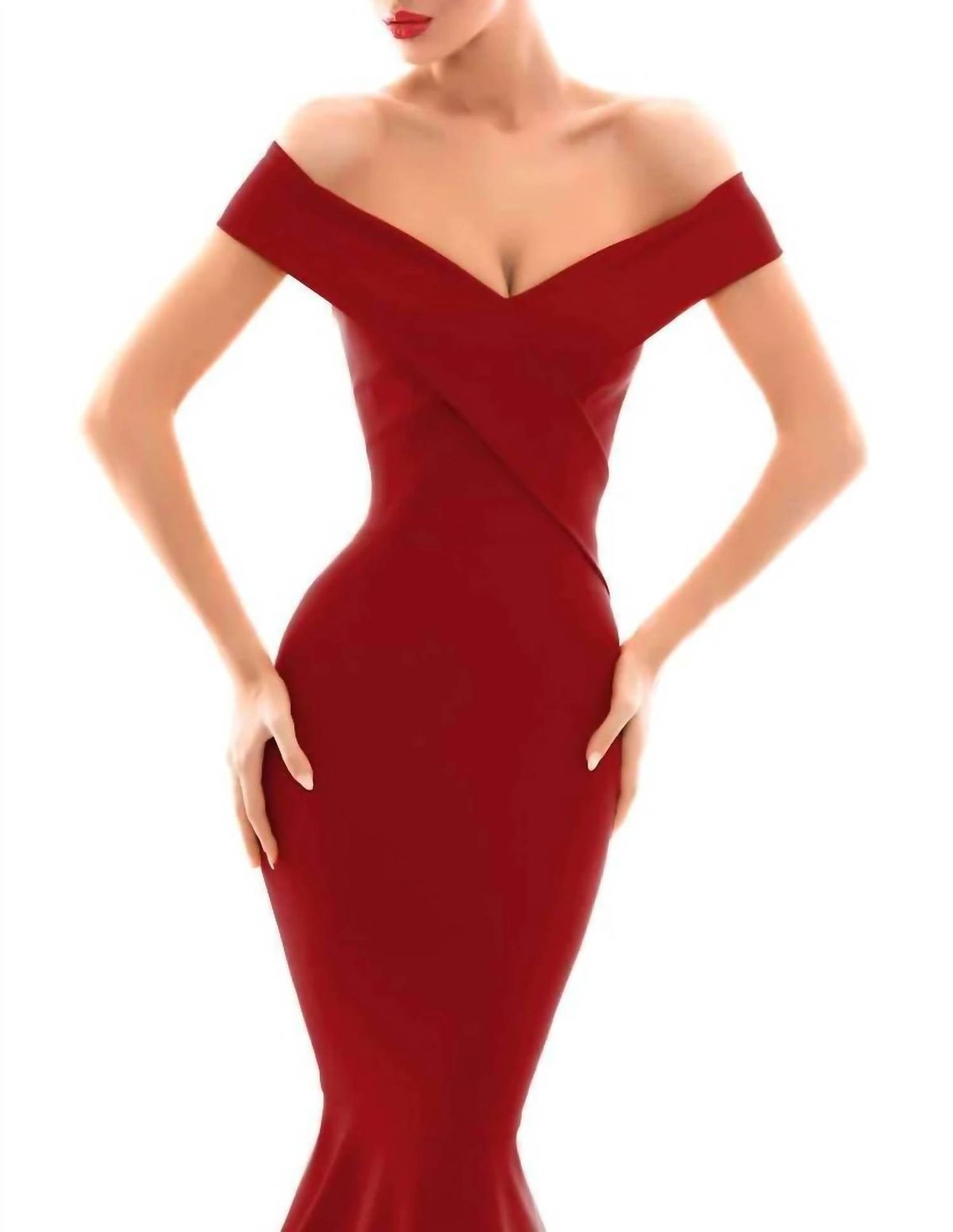 Style 1-1421723553-238 Tarik Ediz Size 12 Prom Off The Shoulder Burgundy Red Mermaid Dress on Queenly