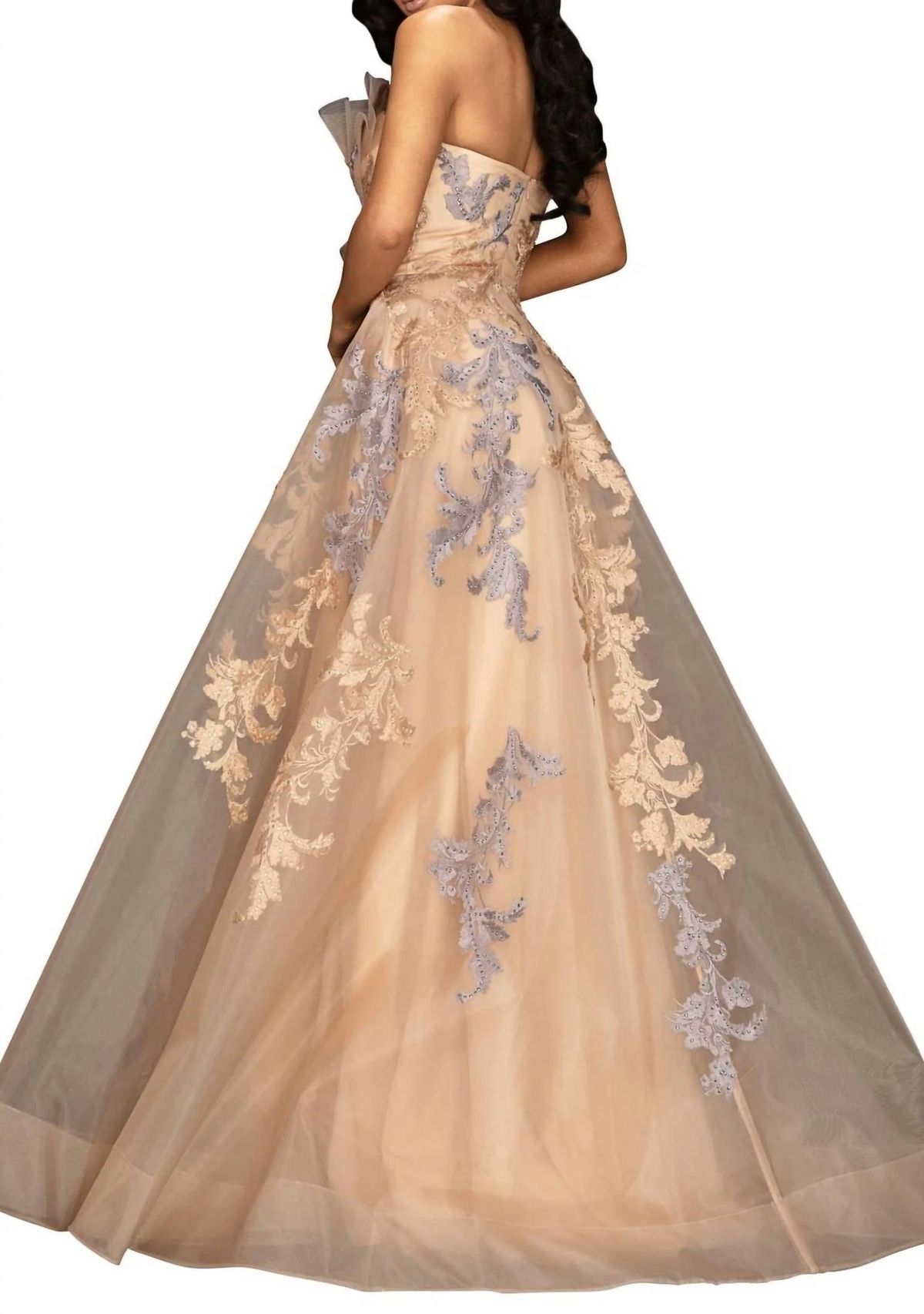 Style 1-1930953534-238 Terani Couture Size 12 Pageant Strapless Lace Nude Ball Gown on Queenly