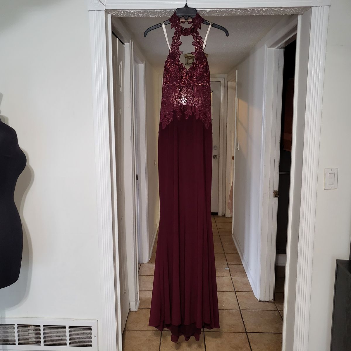 Style 10019 Faviana Size 2 High Neck Sequined Red Floor Length Maxi on Queenly