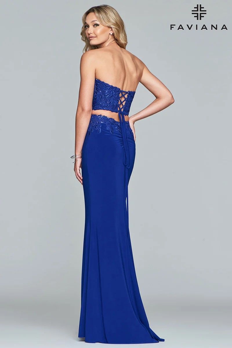 Style 10008 Faviana Size 00 Blue Floor Length Maxi on Queenly