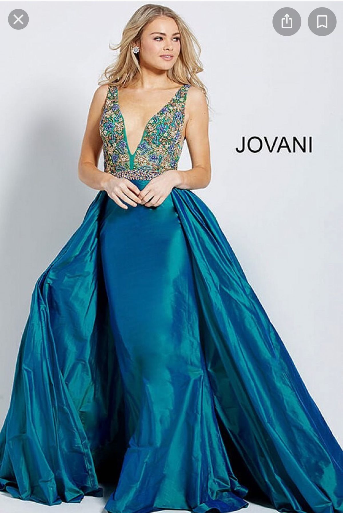 Jovani Size 0 Pageant Plunge Blue Dress With Train on Queenly