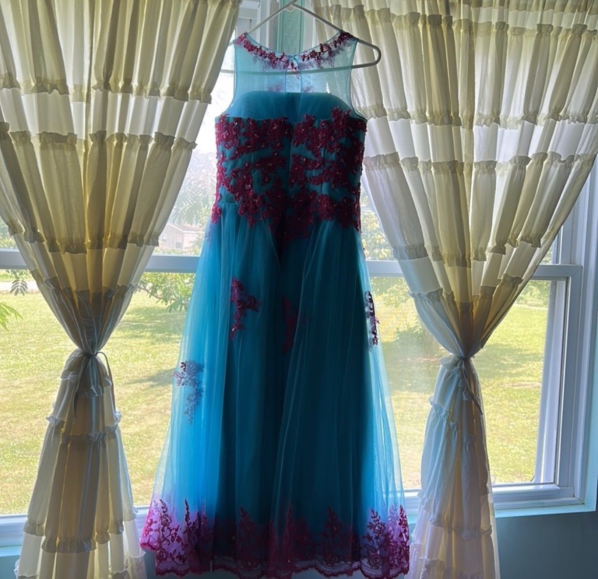 Girls Size 14 Pageant Blue Ball Gown on Queenly