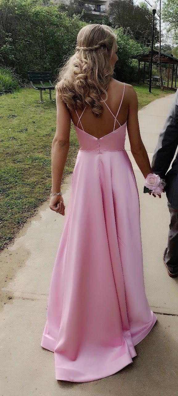 Jovani Size 0 Prom Plunge Pink Side Slit Dress on Queenly