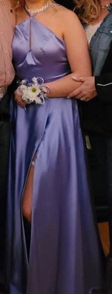 Rachel Allan Size 10 Prom High Neck Blue Side Slit Dress on Queenly