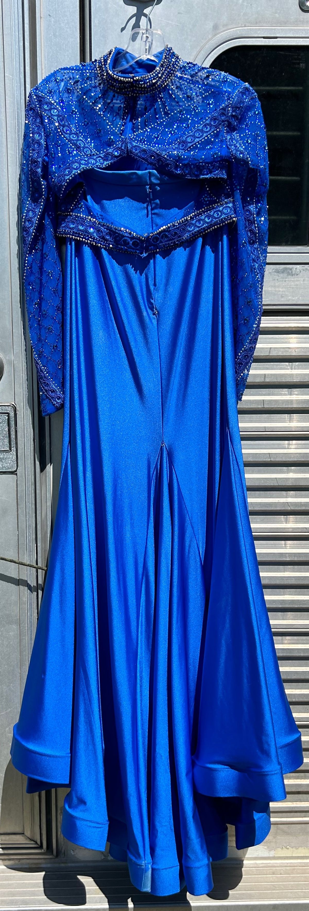 Rachel Allan Size 8 Prom Long Sleeve Blue Dress With Train on Queenly