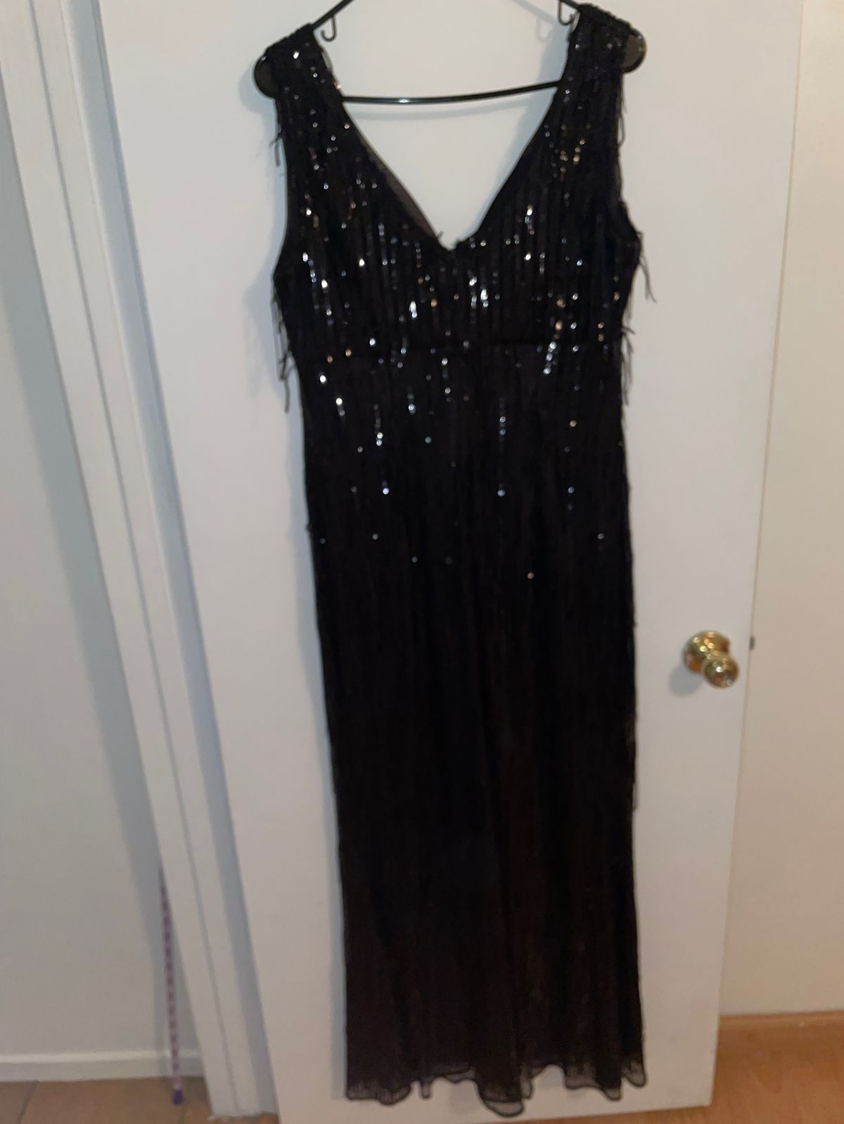 Size 14 Wedding Guest Plunge Black Floor Length Maxi on Queenly