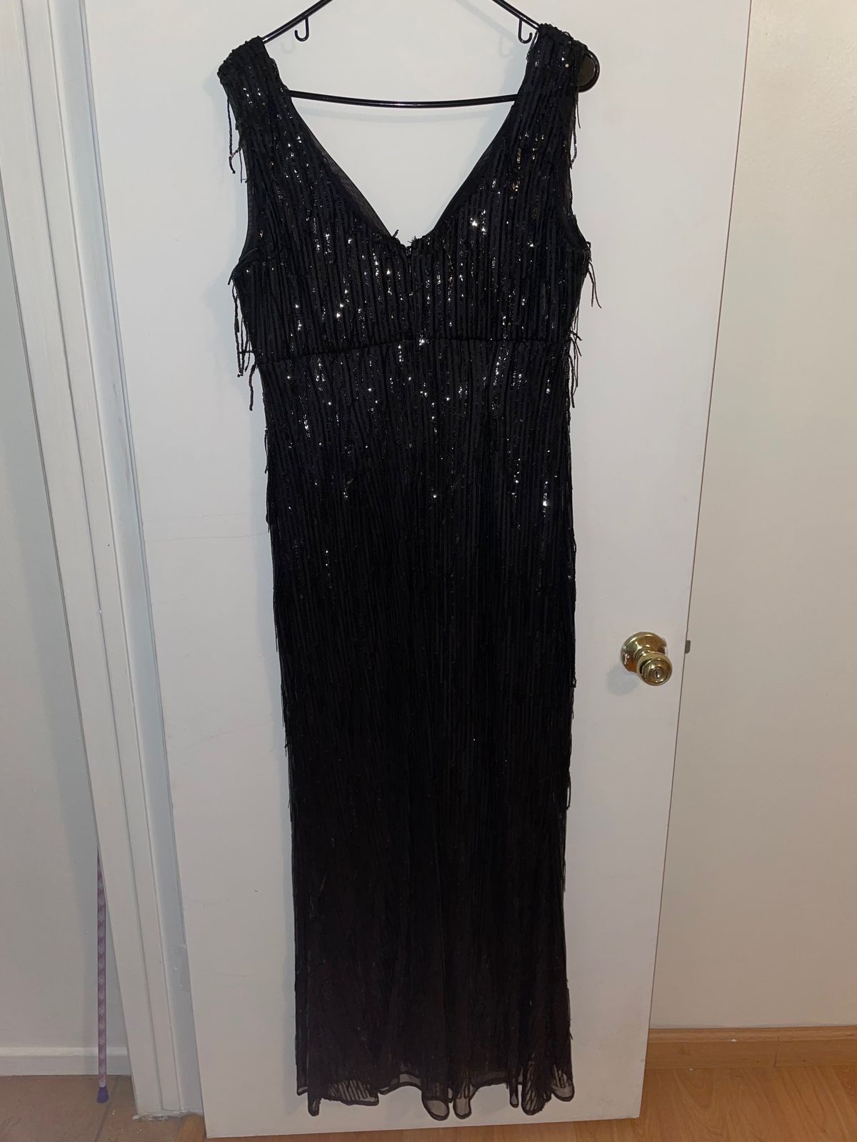 Size 14 Wedding Guest Plunge Black Floor Length Maxi on Queenly