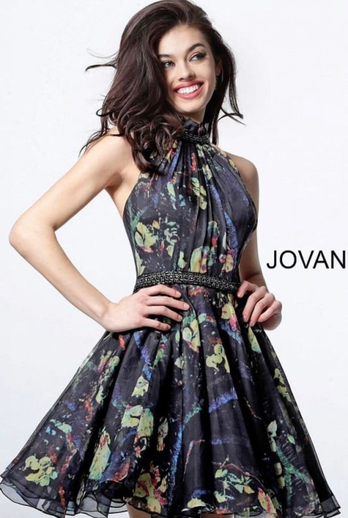 Jovani Size 2 High Neck Multicolor A-line Dress on Queenly