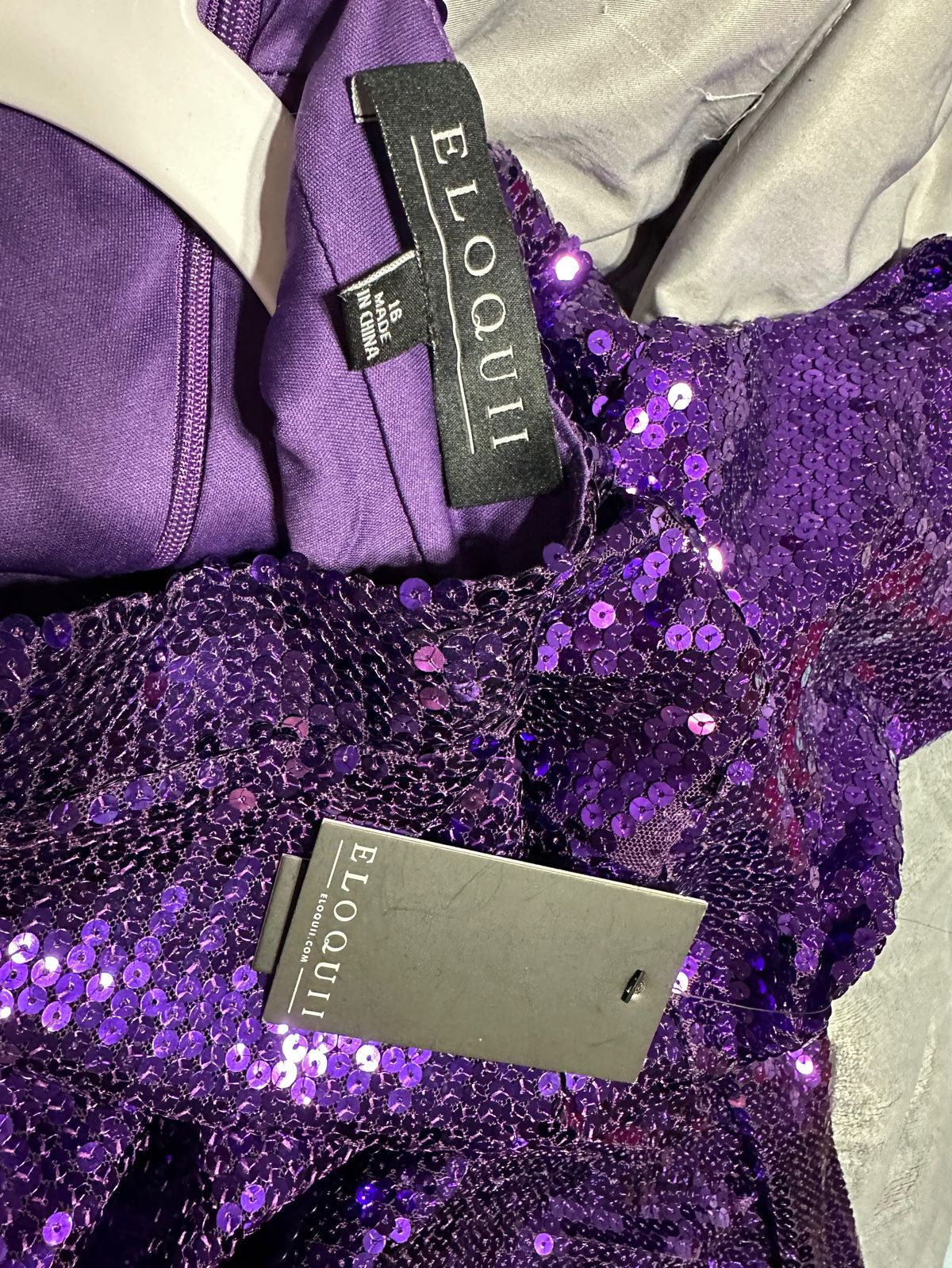 Plus Size 18 Prom Long Sleeve Purple Side Slit Dress on Queenly