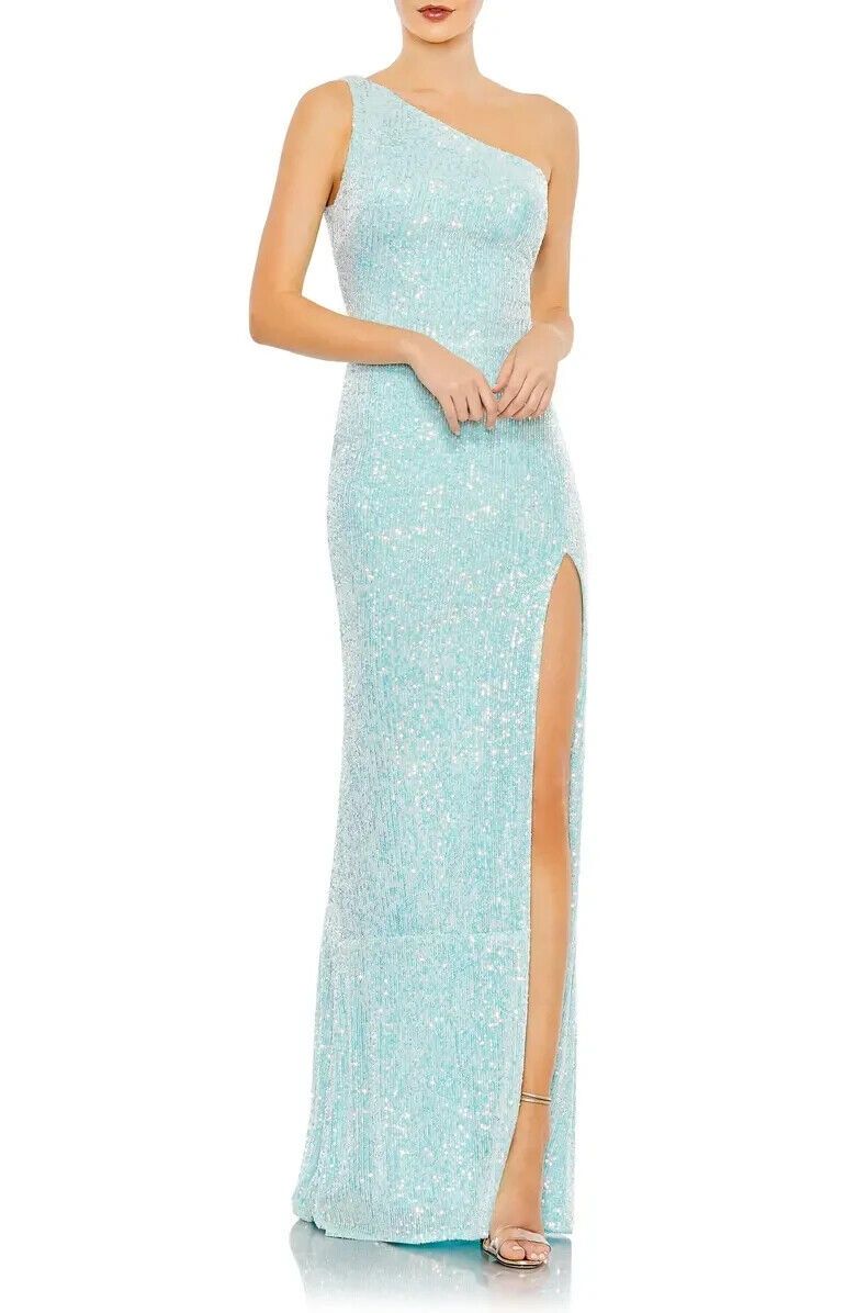 Mac Duggal Size 2 One Shoulder Blue Side Slit Dress on Queenly
