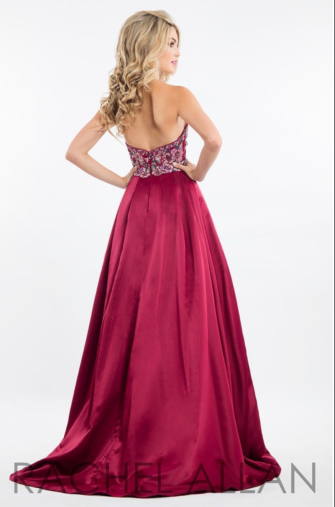 Style 7508 Rachel Allan Size 6 Prom Strapless Red Ball Gown on Queenly