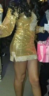Size 4 Prom Long Sleeve Gold Cocktail Dress on Queenly