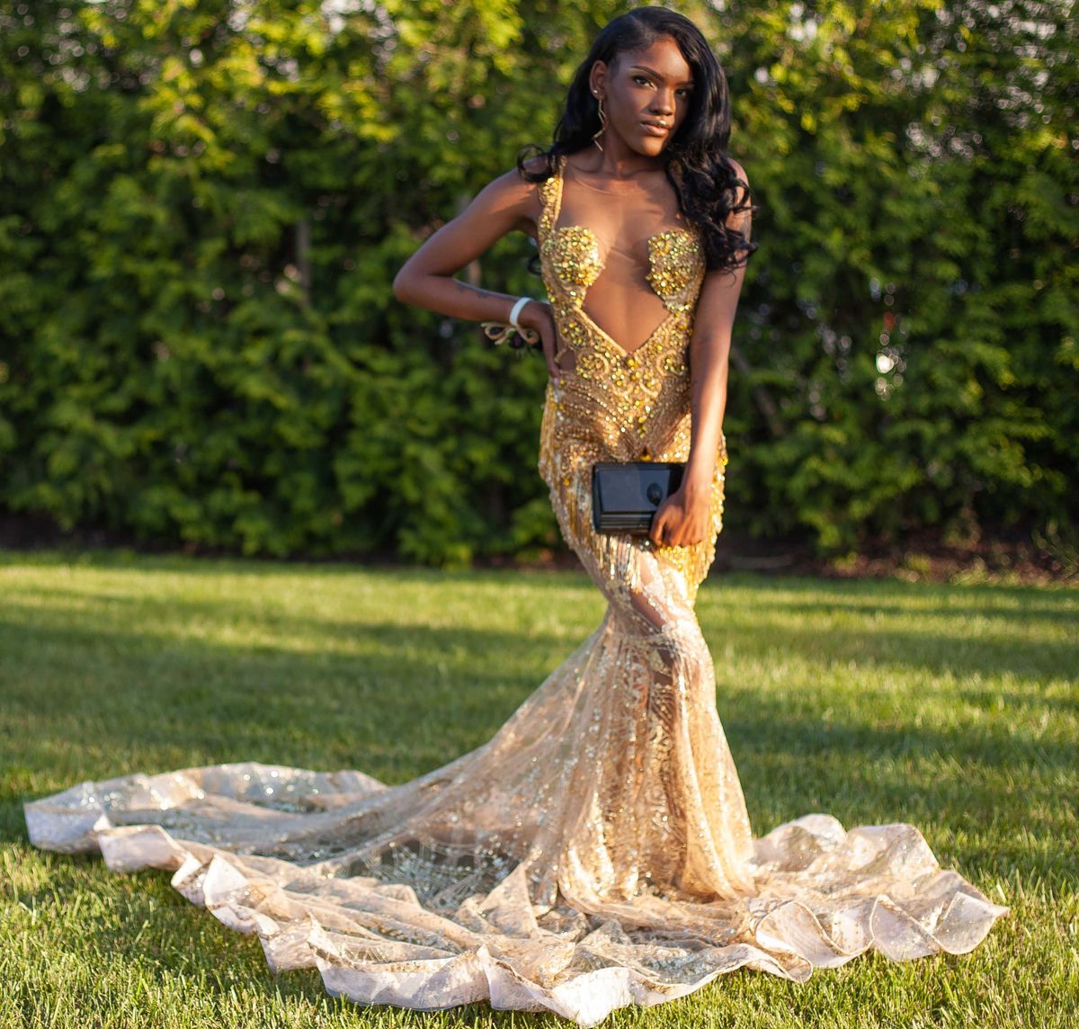 Size S Prom Plunge Gold Mermaid Dress on Queenly
