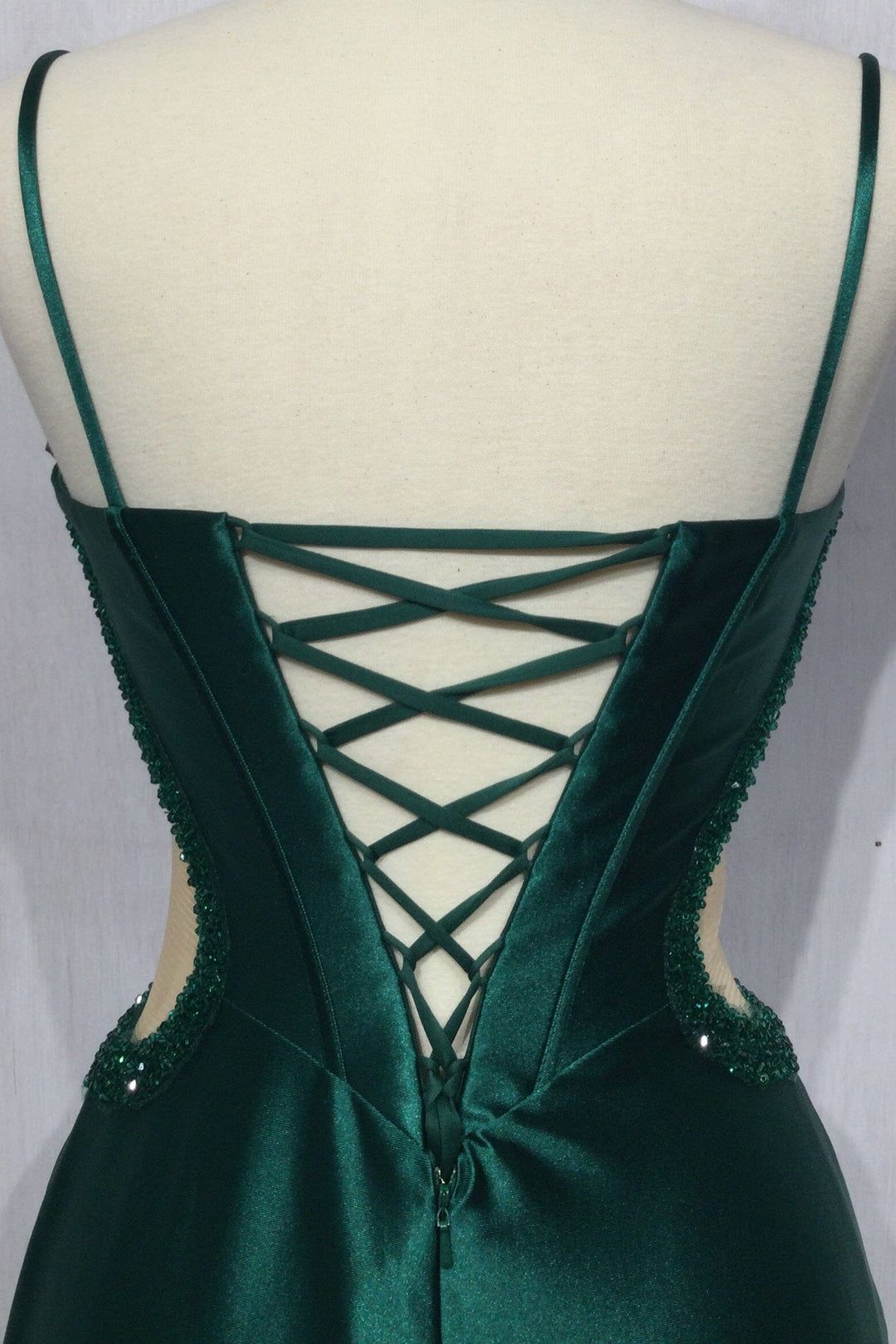 Style CD273 Cinderella Divine Size 12 Sheer Emerald Green Side Slit Dress on Queenly