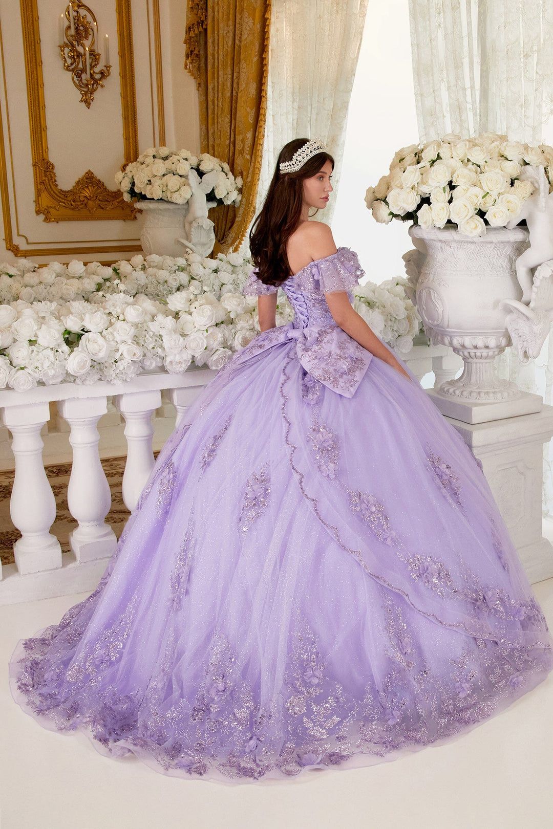 Style 15701 Cinderella Divine Size 2XL Pageant Off The Shoulder Floral Purple Ball Gown on Queenly