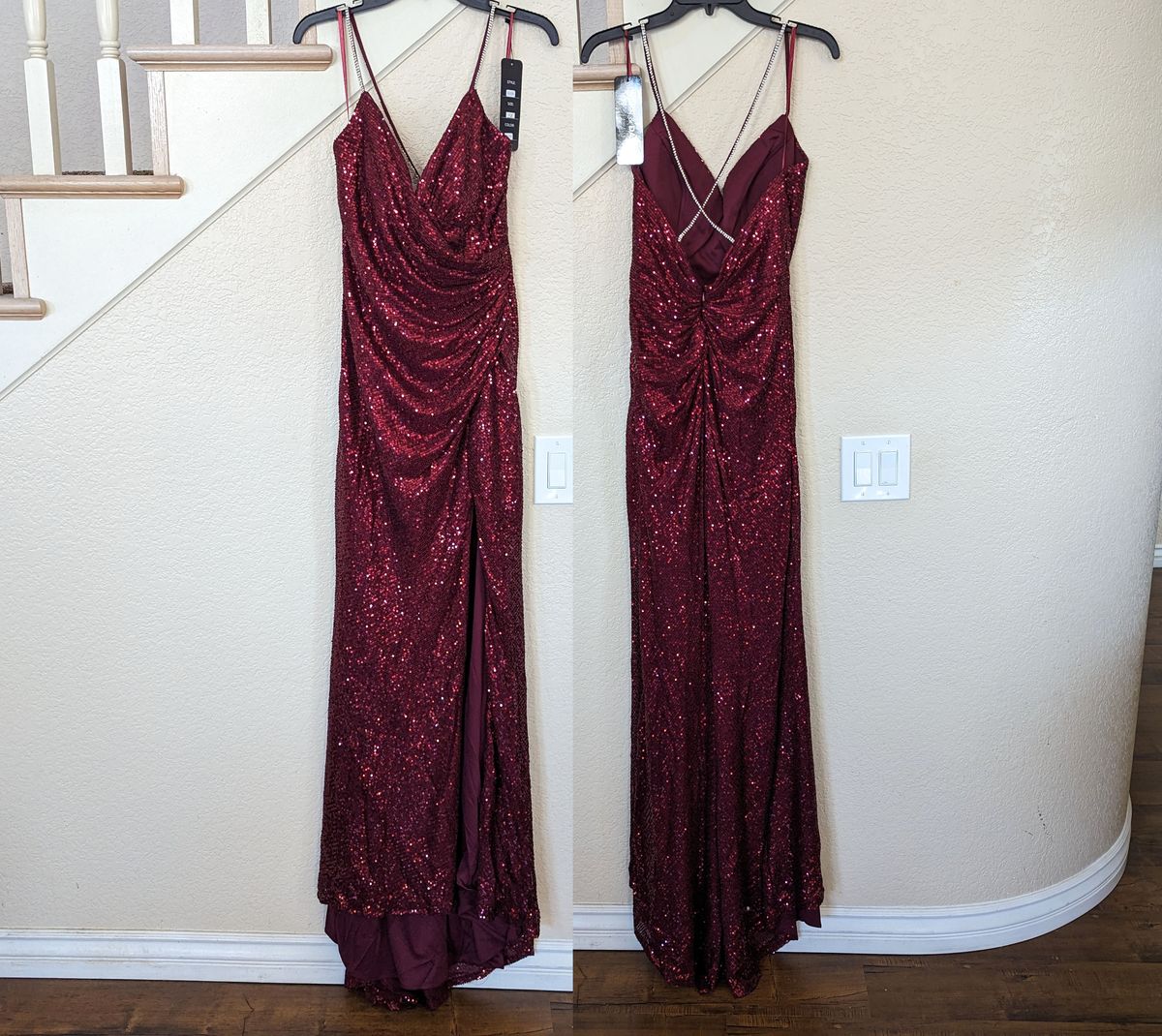 Style Burgundy Red Sequined & Rhinestone Sweetheart Neckline Formal Evening Dress  Dylan & David Size 12 Homecoming One Shoulder Sequined Red Side Slit Dress on Queenly