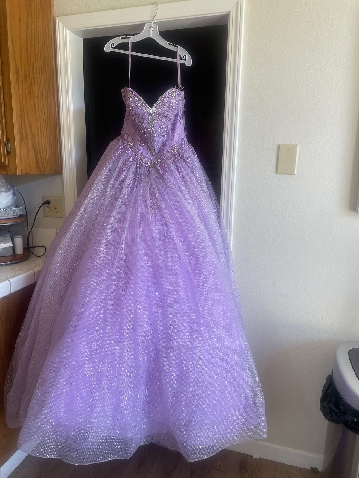 Size 6 Prom Plunge Sequined Purple Ball Gown on Queenly