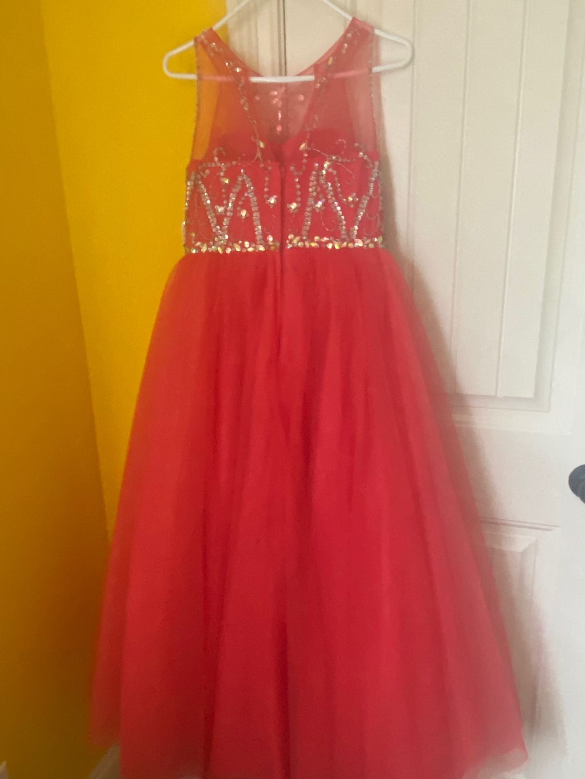 Girls Size 12 Pageant High Neck Pink Ball Gown on Queenly