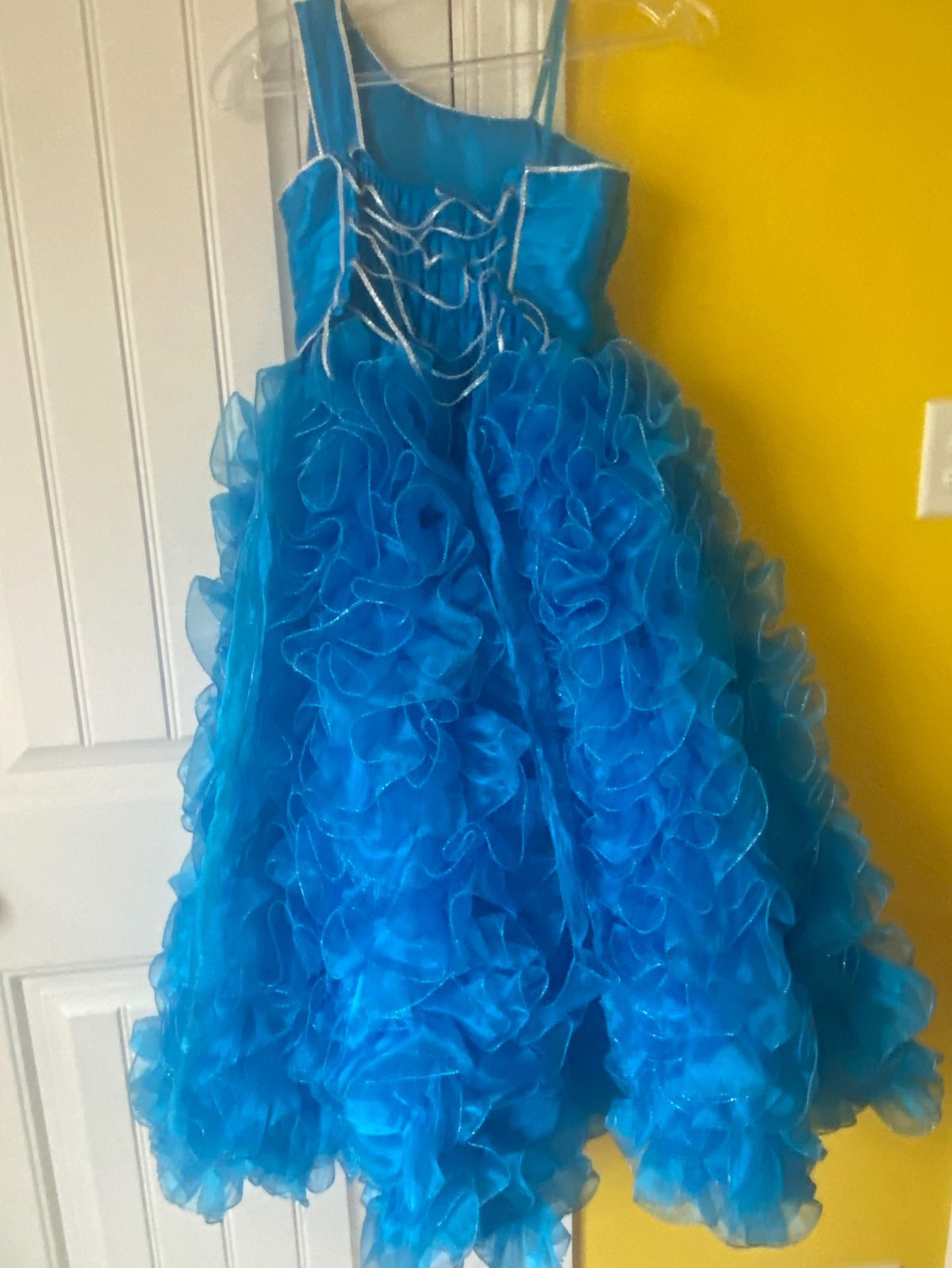 Girls Size 10 Pageant High Neck Blue Ball Gown on Queenly