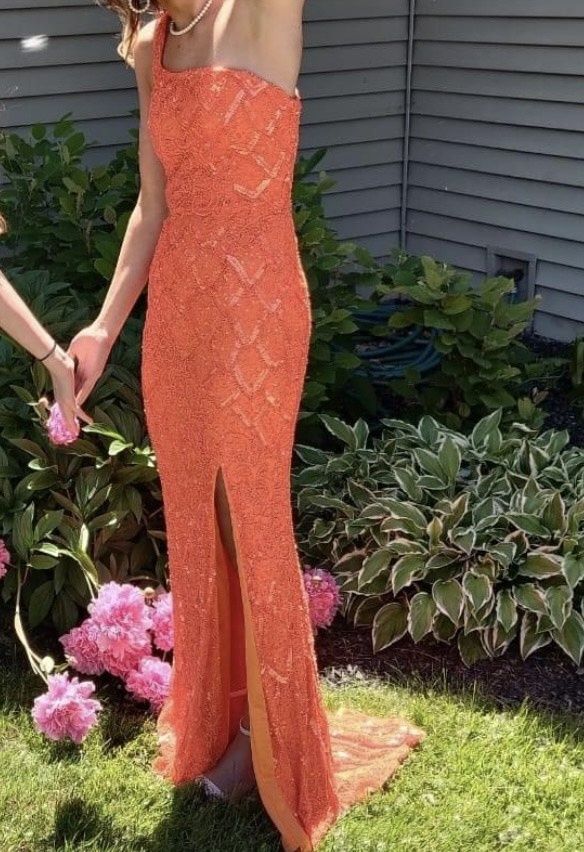 Primavera Size 00 Prom One Shoulder Orange Side Slit Dress on Queenly