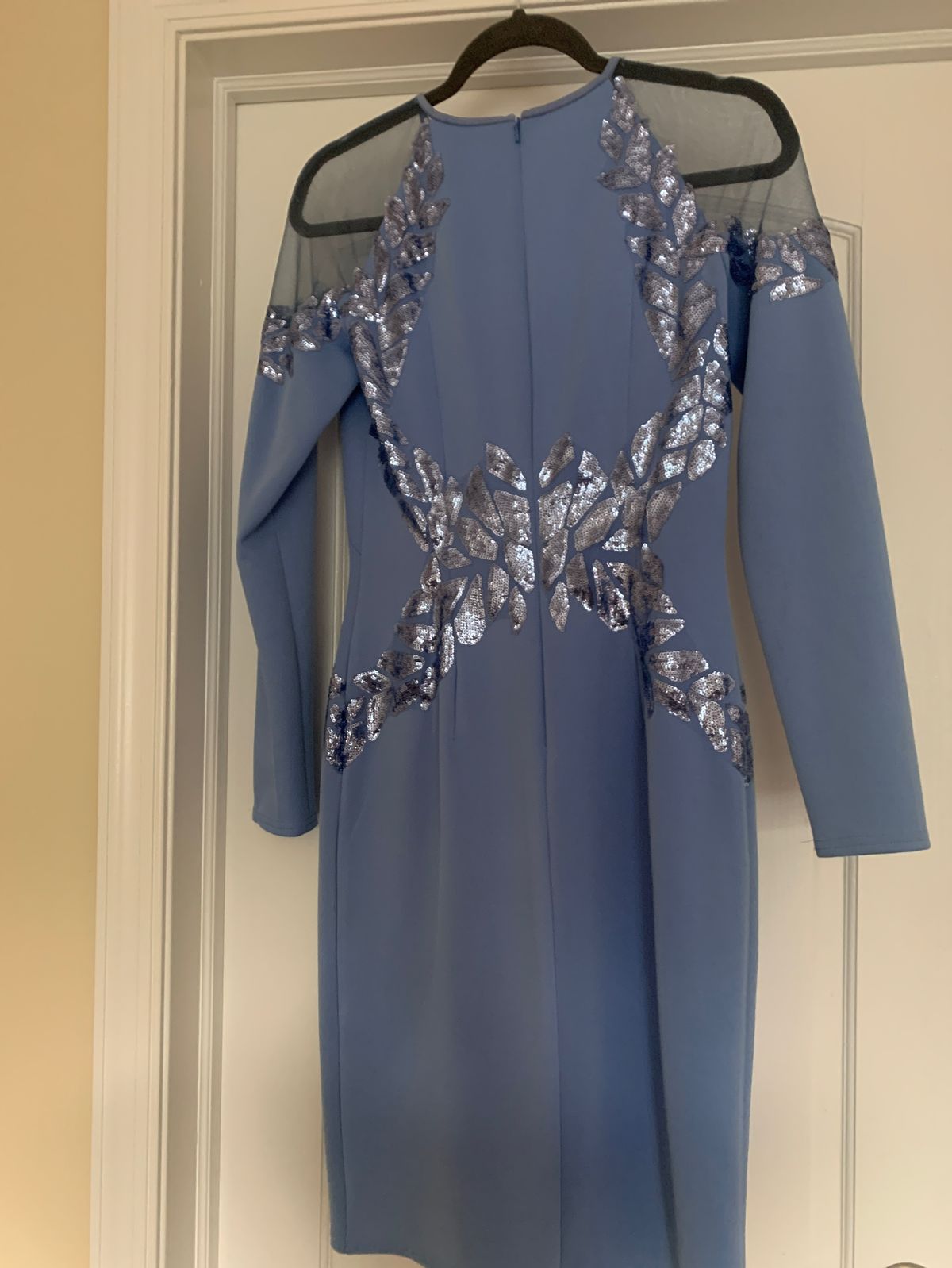Tadashi Shoji Size XS Long Sleeve Sheer Blue Cocktail Dress on Queenly