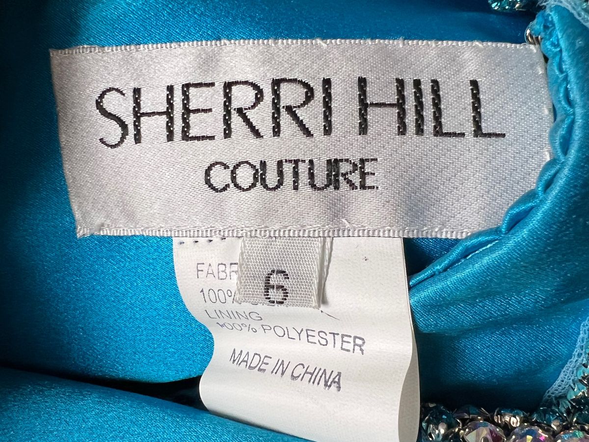 Style Couture  Sherri Hill Size 6 Pageant Plunge Blue Side Slit Dress on Queenly