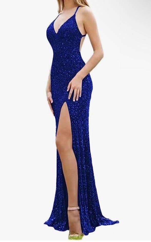 Size 4 Pageant Plunge Royal Blue Side Slit Dress on Queenly