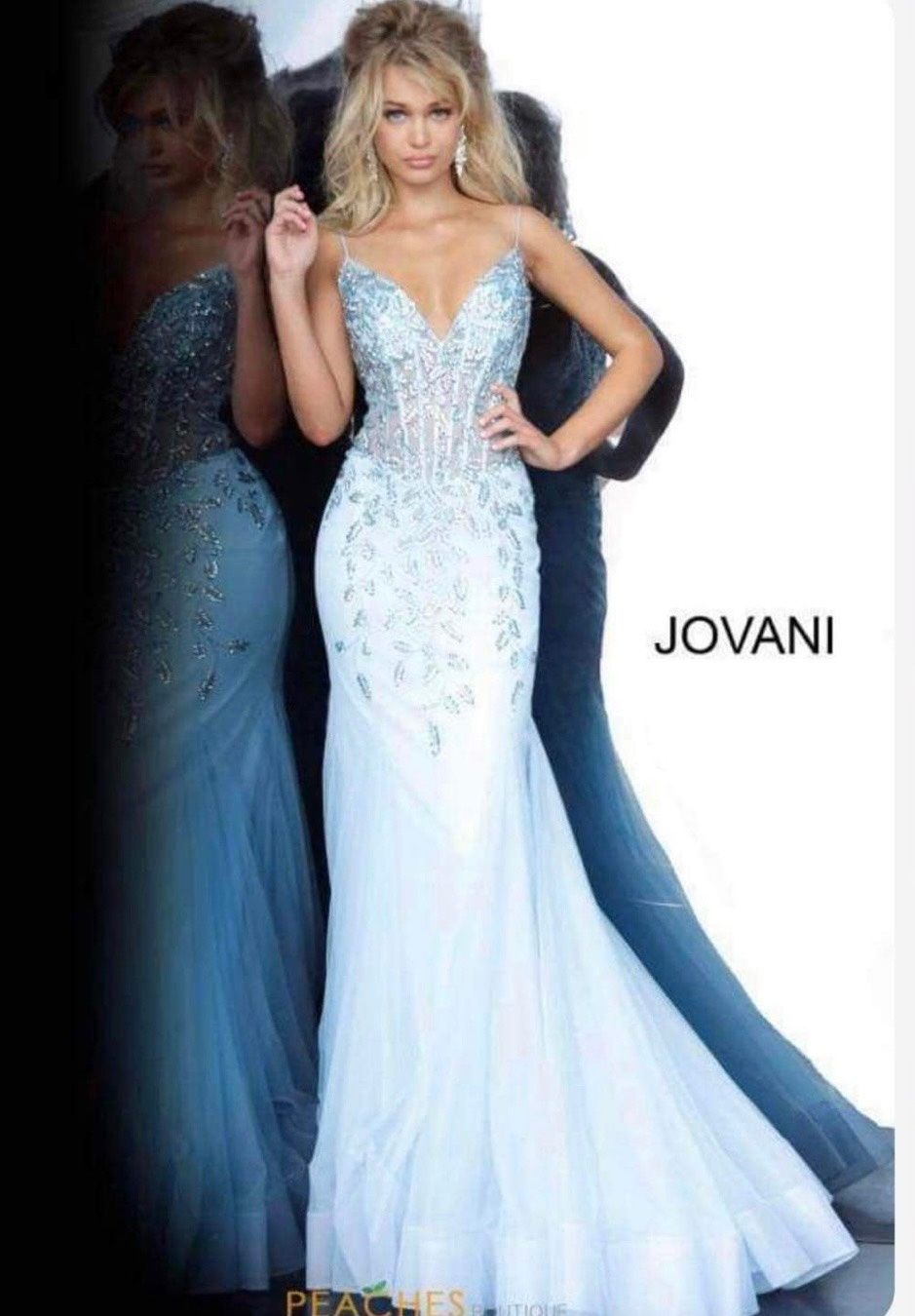 Jovani Size 10 Prom Plunge Blue Mermaid Dress on Queenly