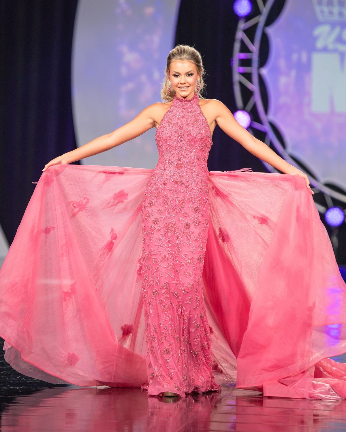Style Custom Ashley Lauren Size 0 Pageant High Neck Pink Dress With Train on Queenly