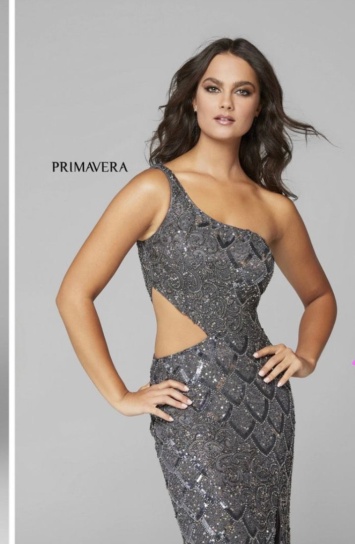 Primavera Size 6 Prom One Shoulder Silver Mermaid Dress on Queenly