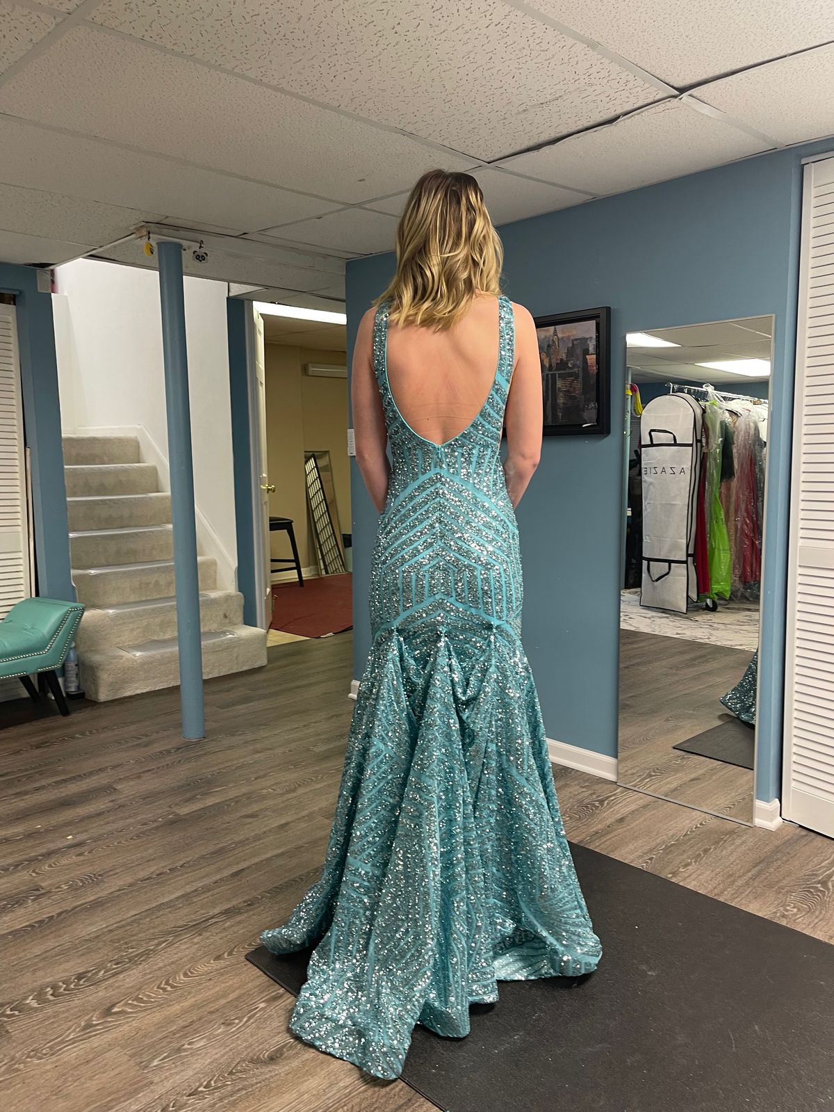 Jovani Size 0 Prom Plunge Blue Mermaid Dress on Queenly