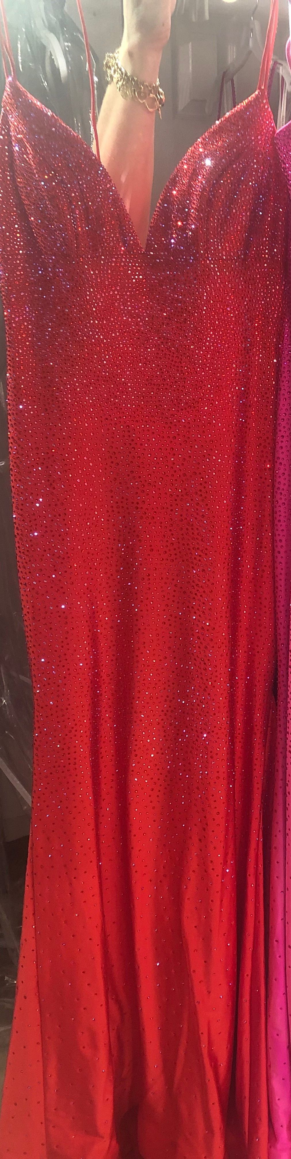 Sherri Hill Girls Size 6 Prom Plunge Red Mermaid Dress on Queenly