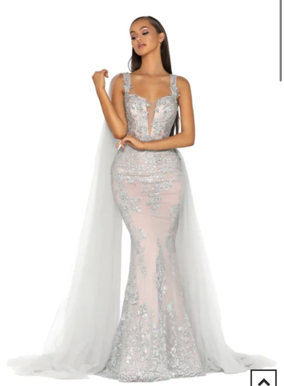 Style Ps5011 Portia and Scarlett Size 4 Prom Plunge Silver Mermaid Dress on Queenly