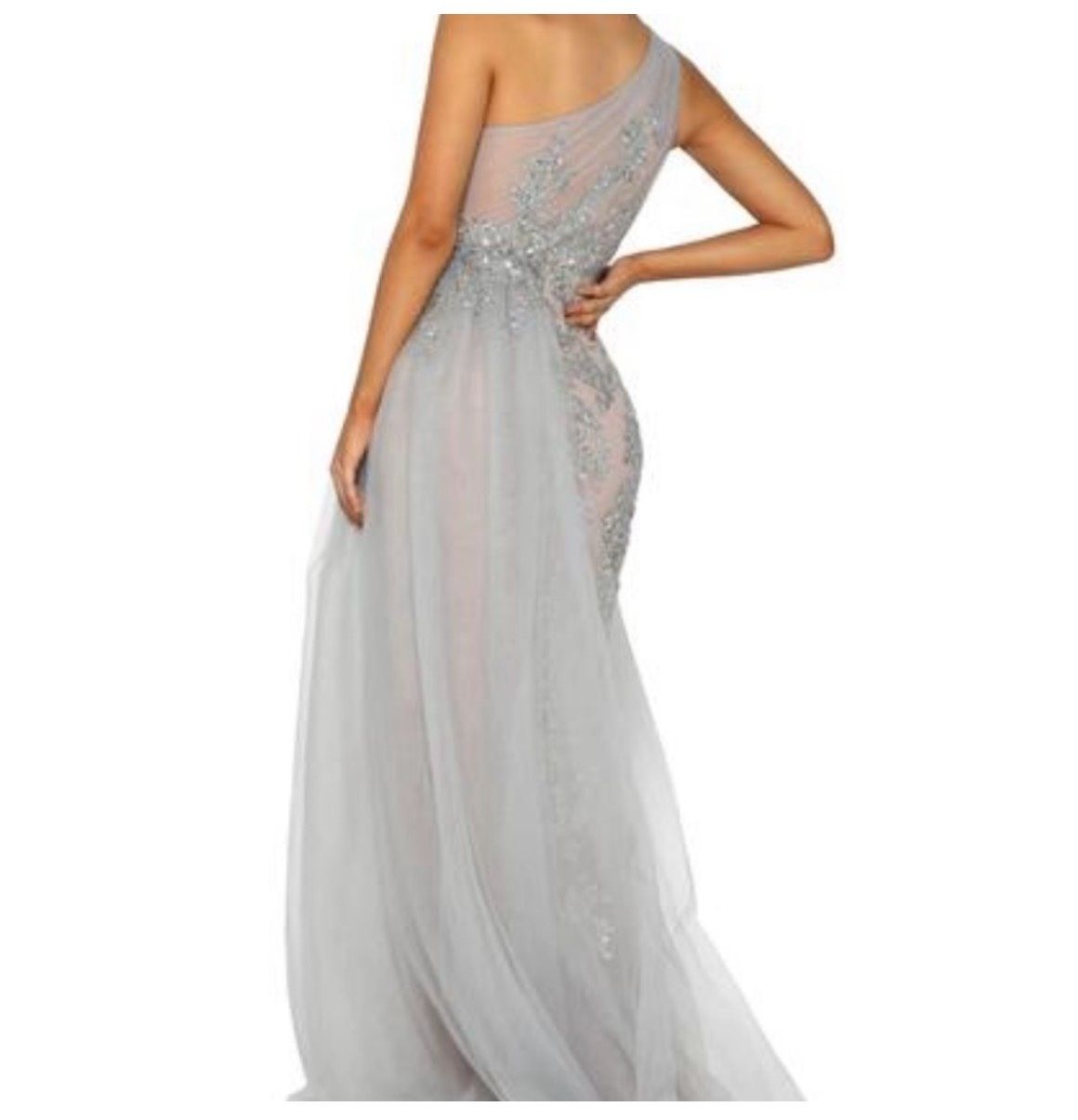 Style Ps5051 Portia and Scarlett Size L Prom One Shoulder Silver Mermaid Dress on Queenly