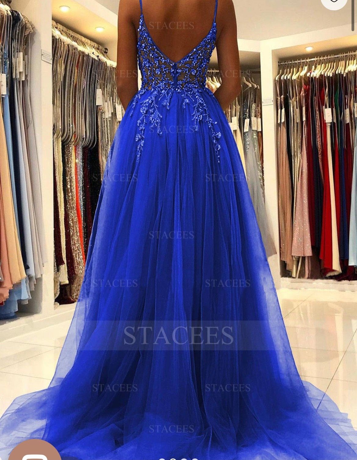Stacees Size S Prom Plunge Blue Ball Gown on Queenly