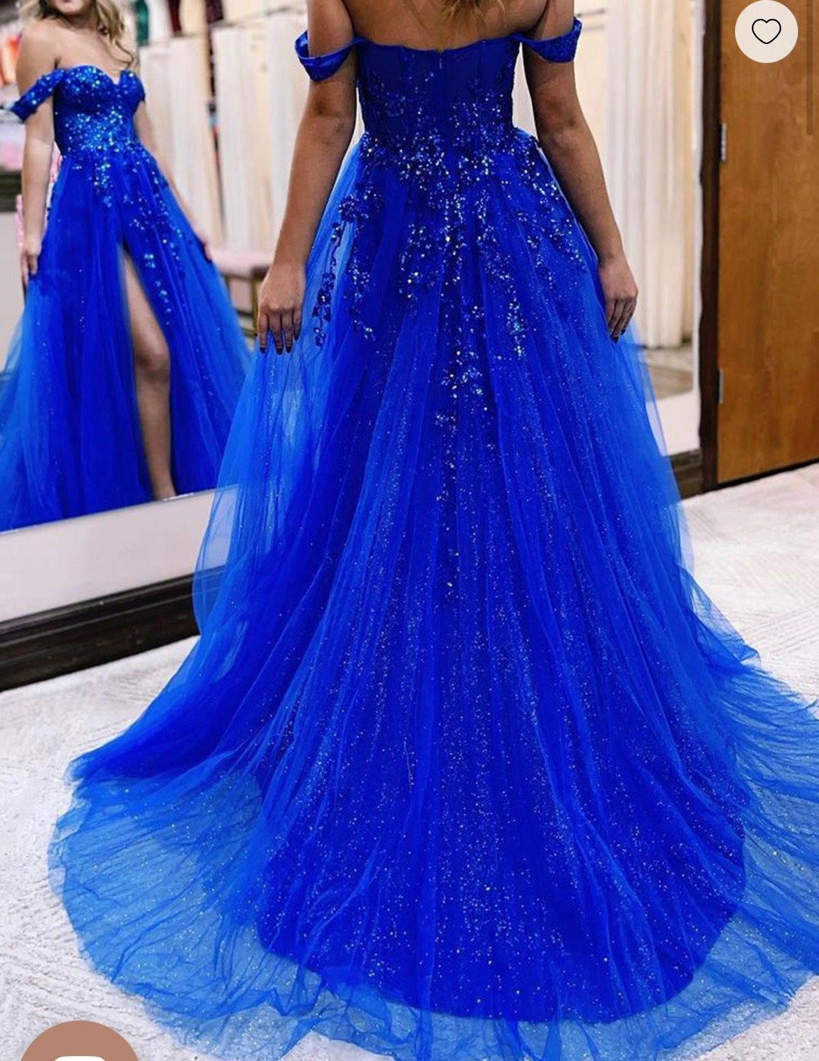 Stacees Size 4 Prom Off The Shoulder Blue Ball Gown on Queenly