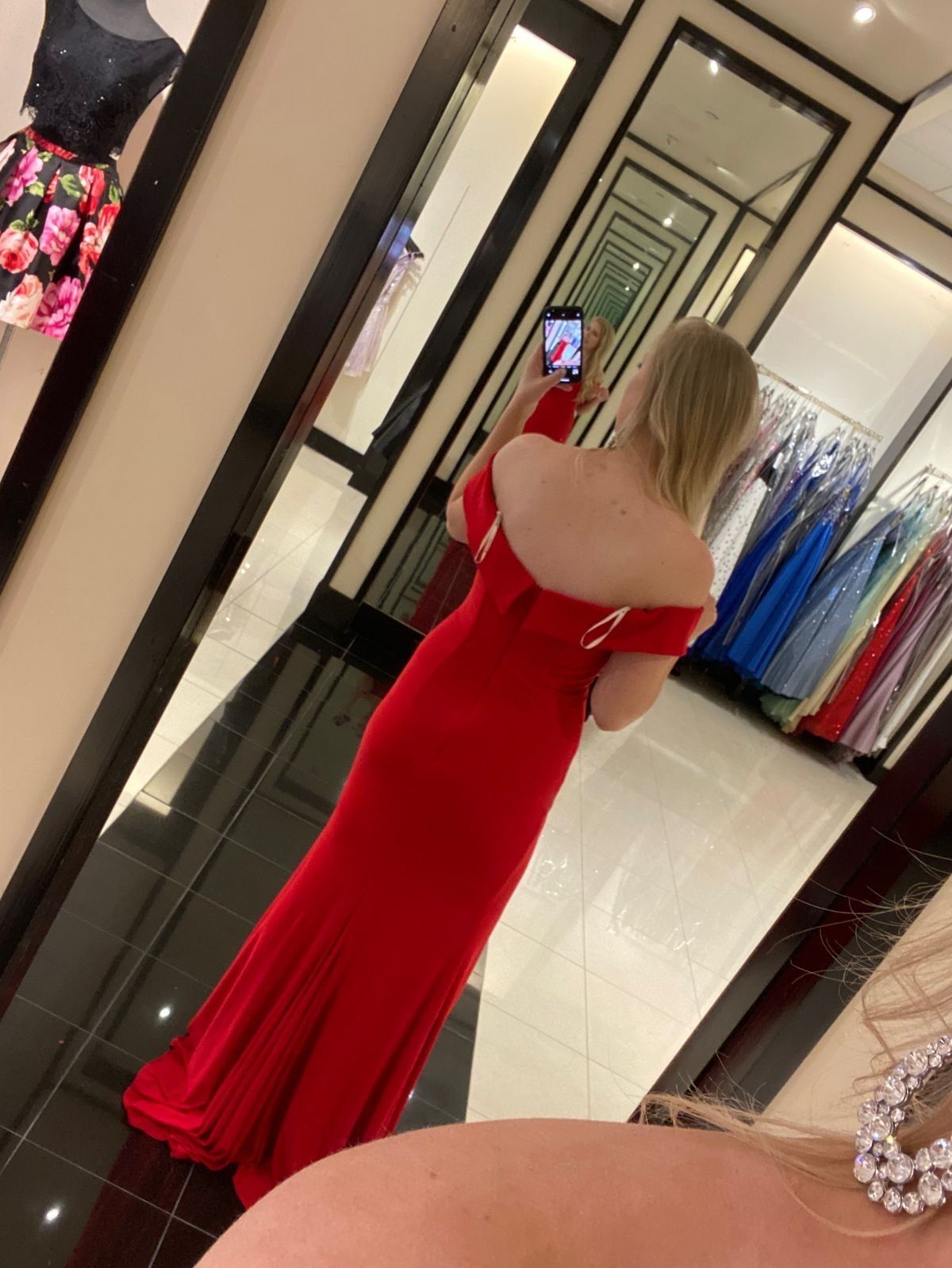 Faviana Size 8 Prom Off The Shoulder Red Side Slit Dress on Queenly