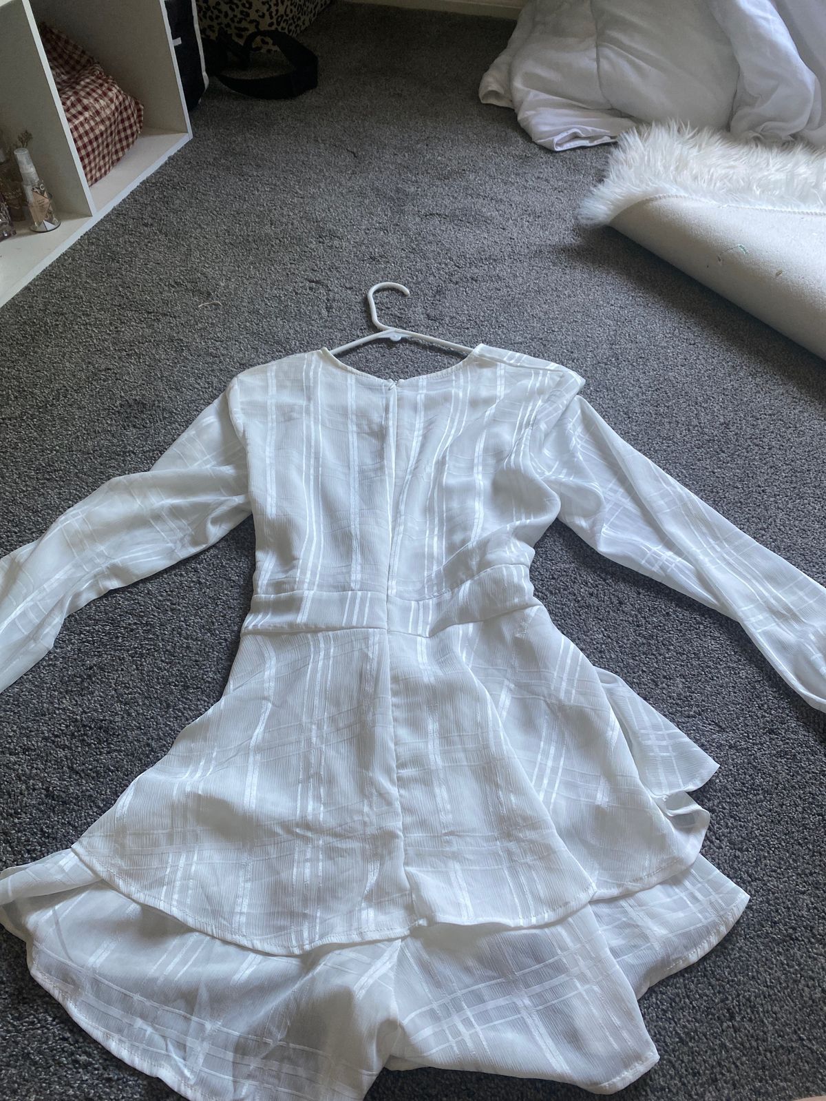 Size M Wedding Guest Long Sleeve White Formal Jumpsuit on Queenly