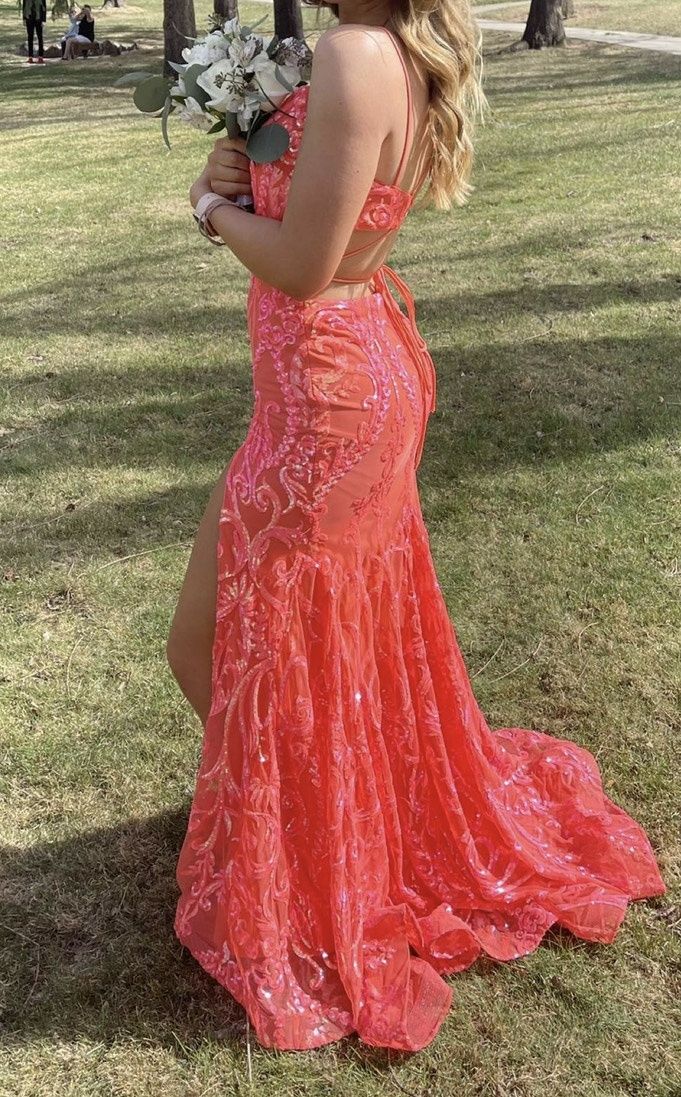Style 70279 Rachel Allan Size 4 Prom Plunge Pink Mermaid Dress on Queenly