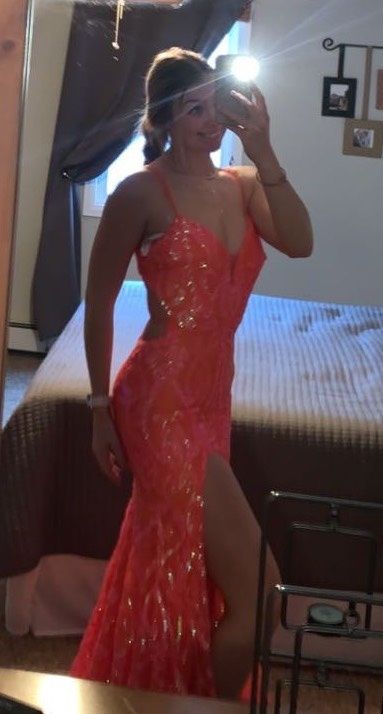Style 70279 Rachel Allan Size 4 Prom Plunge Pink Mermaid Dress on Queenly