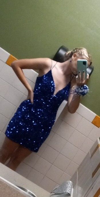 Noxanabel Size 6 Prom Plunge Blue Cocktail Dress on Queenly