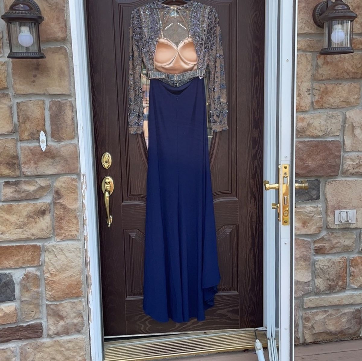 Sherri Hill Size 2 Long Sleeve Navy Blue Mermaid Dress on Queenly