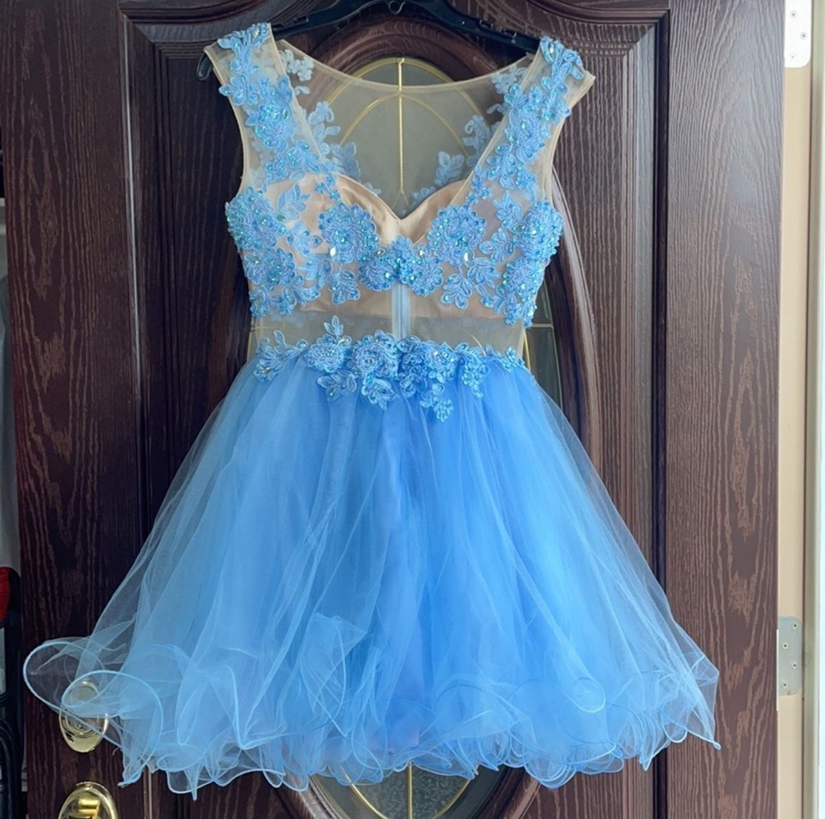 Let’s Fashion Size XS Plunge Lace Blue Cocktail Dress on Queenly