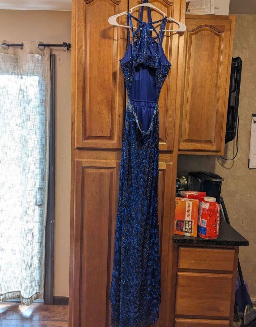 Mac Duggal Size 2 Prom Halter Blue Floor Length Maxi on Queenly