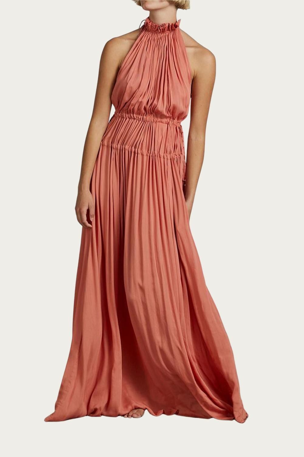 Style 1-1573546095-3933 BONDI BORN Size XS Prom High Neck Satin Coral Floor Length Maxi on Queenly