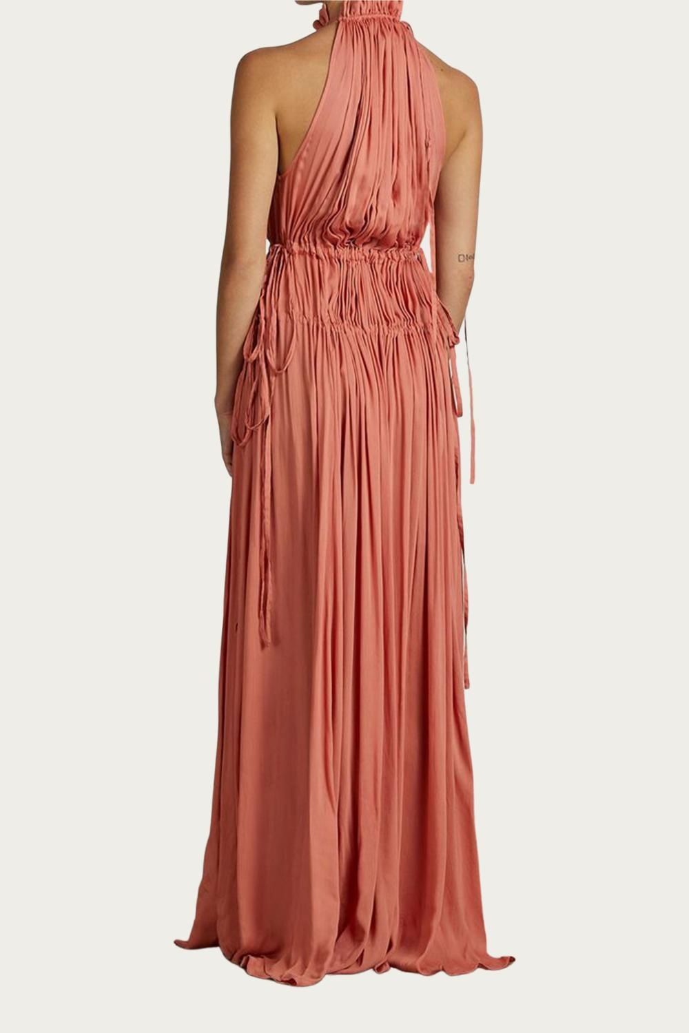 Style 1-1573546095-3933 BONDI BORN Size XS Prom High Neck Satin Coral Floor Length Maxi on Queenly