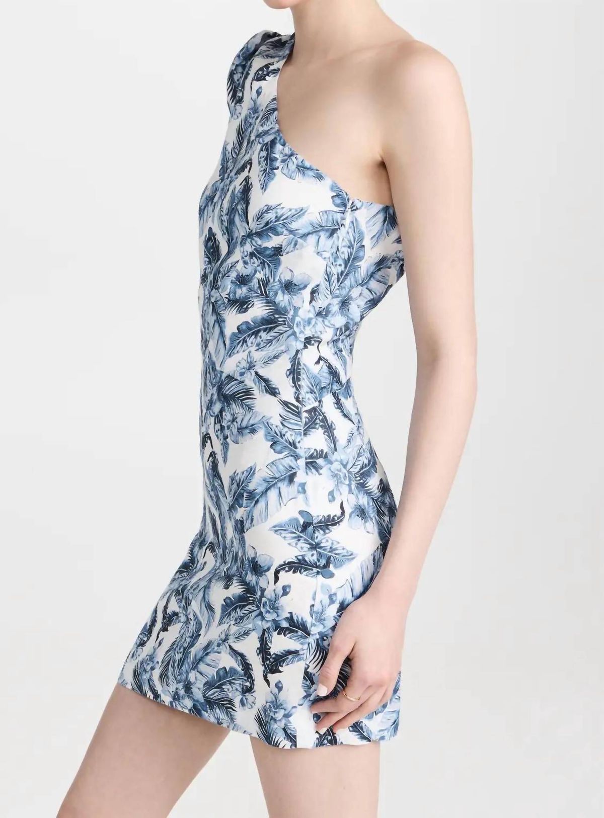 Style 1-806341610-1498 Cami NYC Size 4 Nightclub One Shoulder Floral Blue Cocktail Dress on Queenly