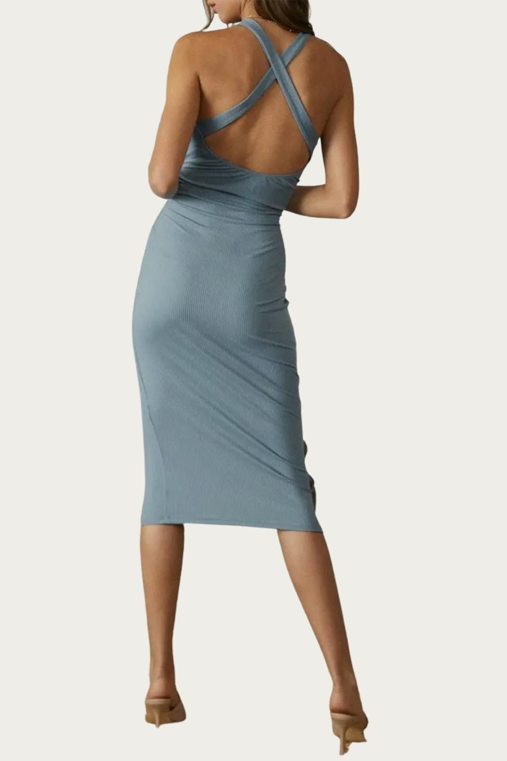 Style 1-1241266497-2901 ENDLESS BLU. Size M Wedding Guest Halter Gray Cocktail Dress on Queenly